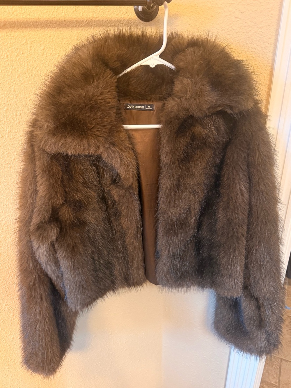Love Poem Brown Faux Fur Cropped Jacket — Plush Teddy Coat